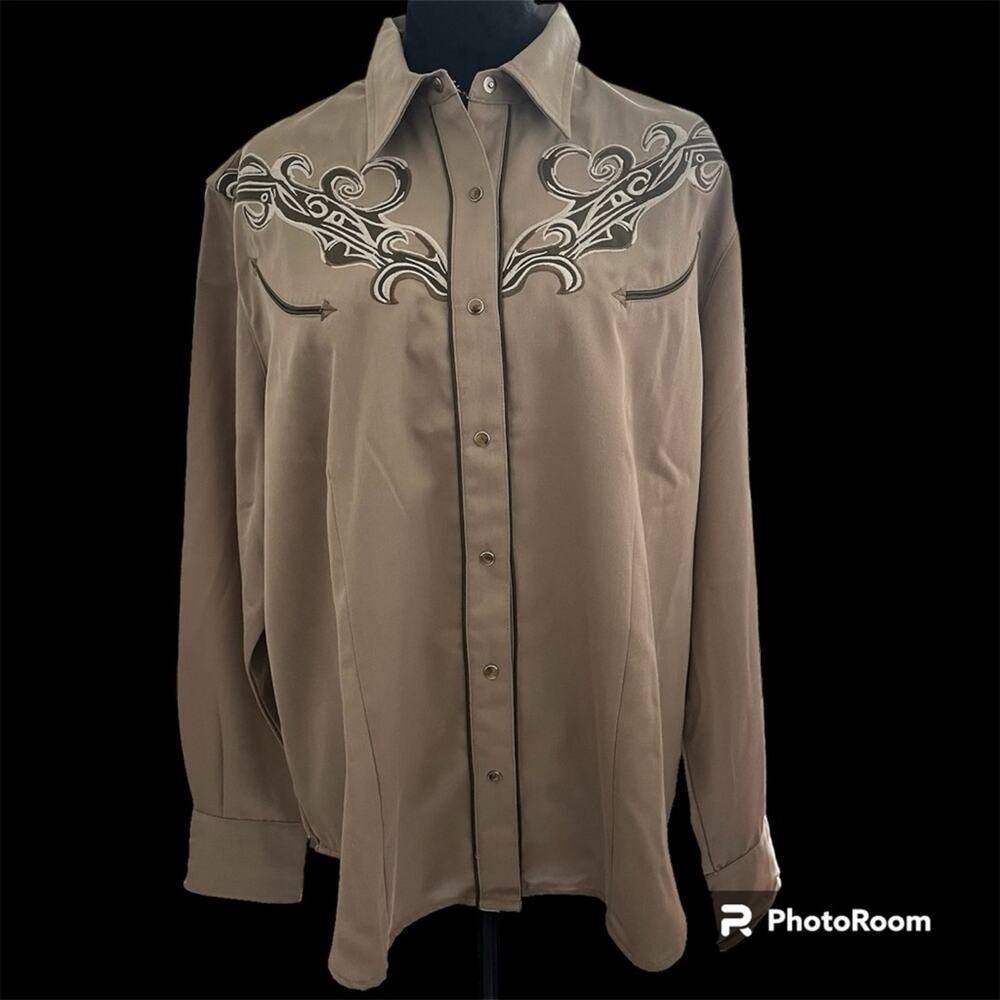 Vintage Ropers Leaf Embroidered Smile Pockets Long Sleeve Snap Button Shirt S 1X
